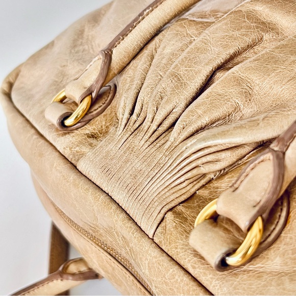 Y2K Vintage miu miu Bauletto vitello lux beige top handle bag two-ways gathered - Picture 13 of 16